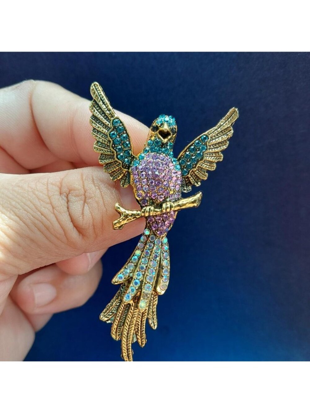 Multicoloured Rhinestone Parrot Bird Brooch